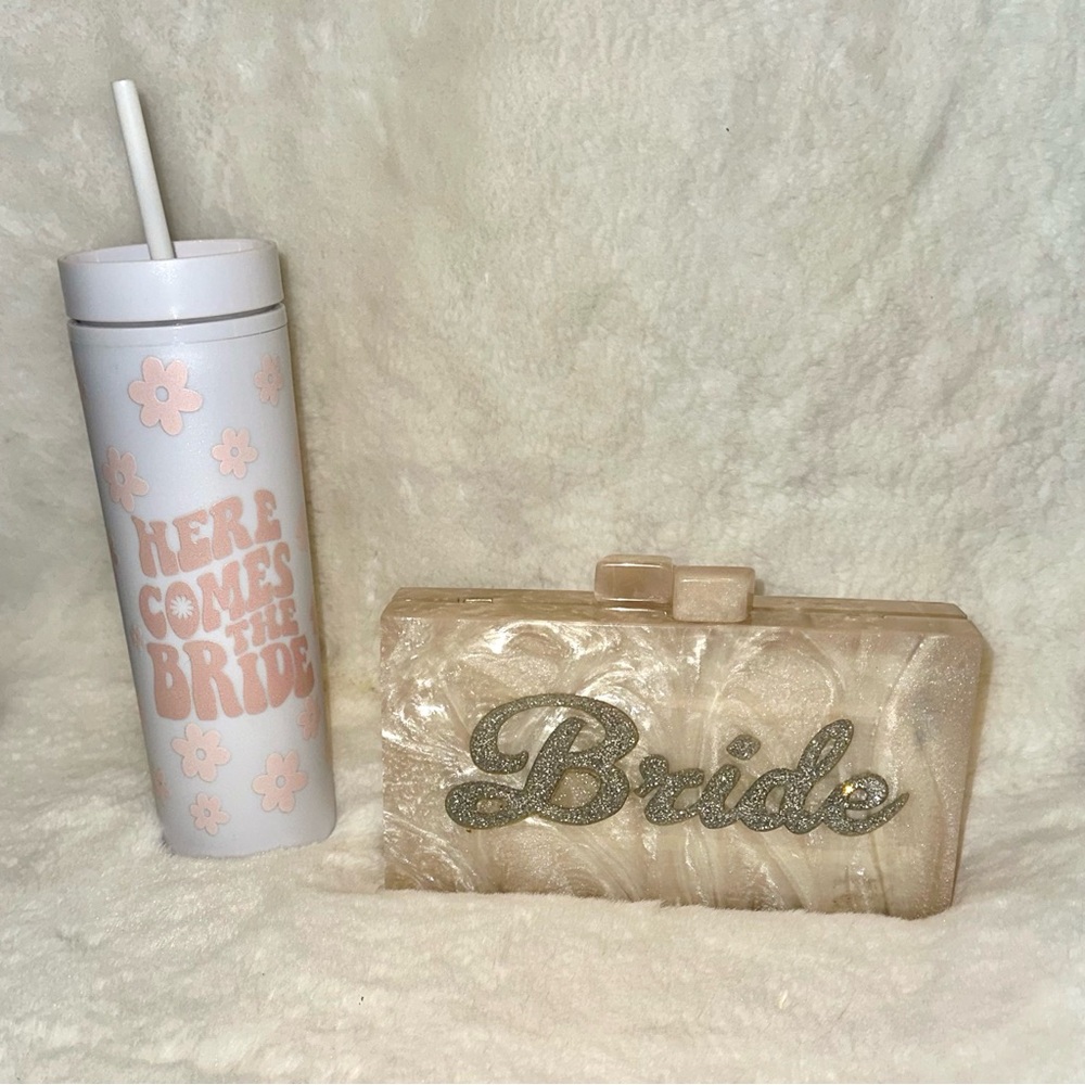 LULU Bride Acrylic Clutch Purse and Bridal Water Bottle
